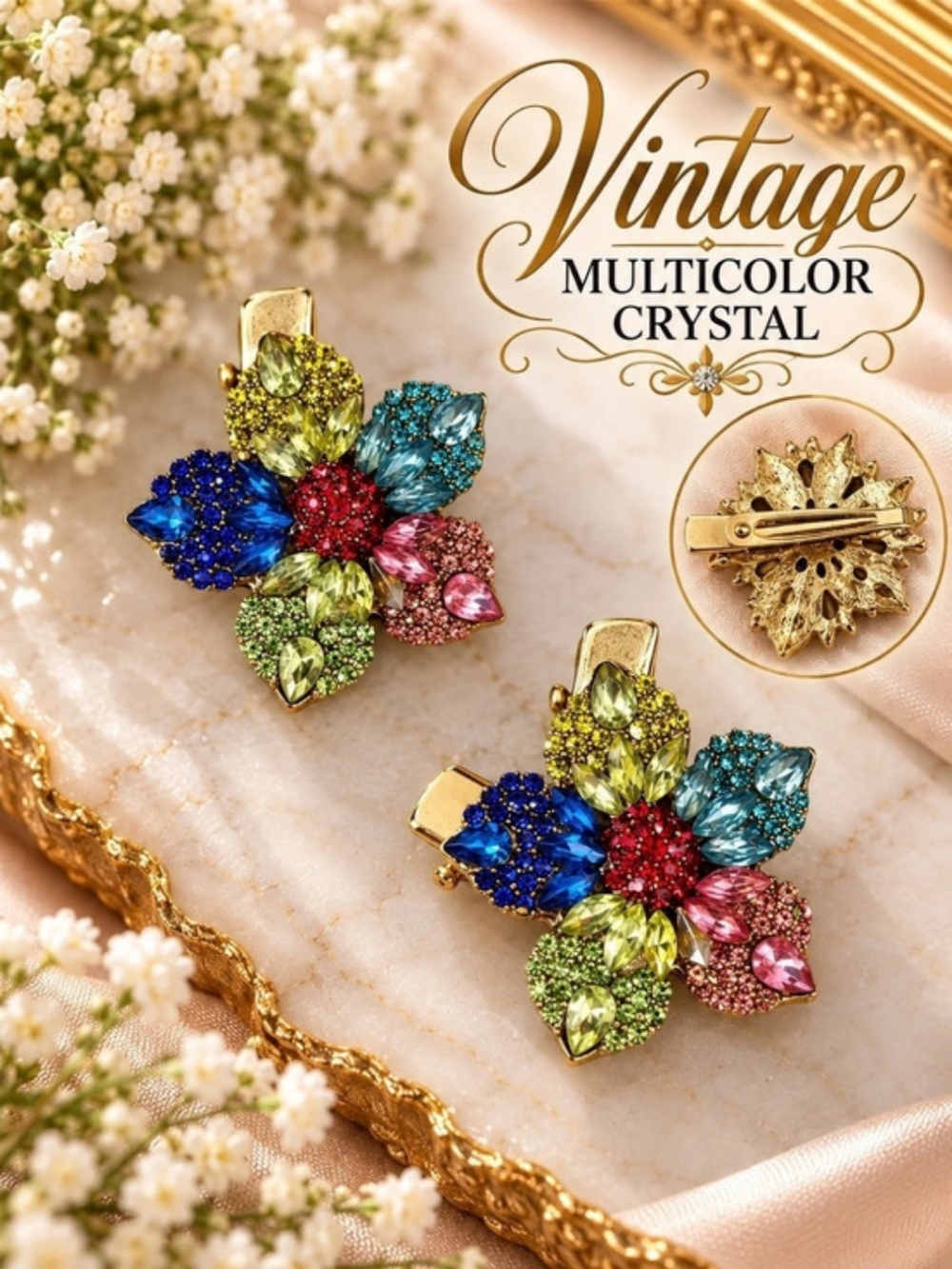 Multicolor Crystal Flower Hair Clips Or Brooch